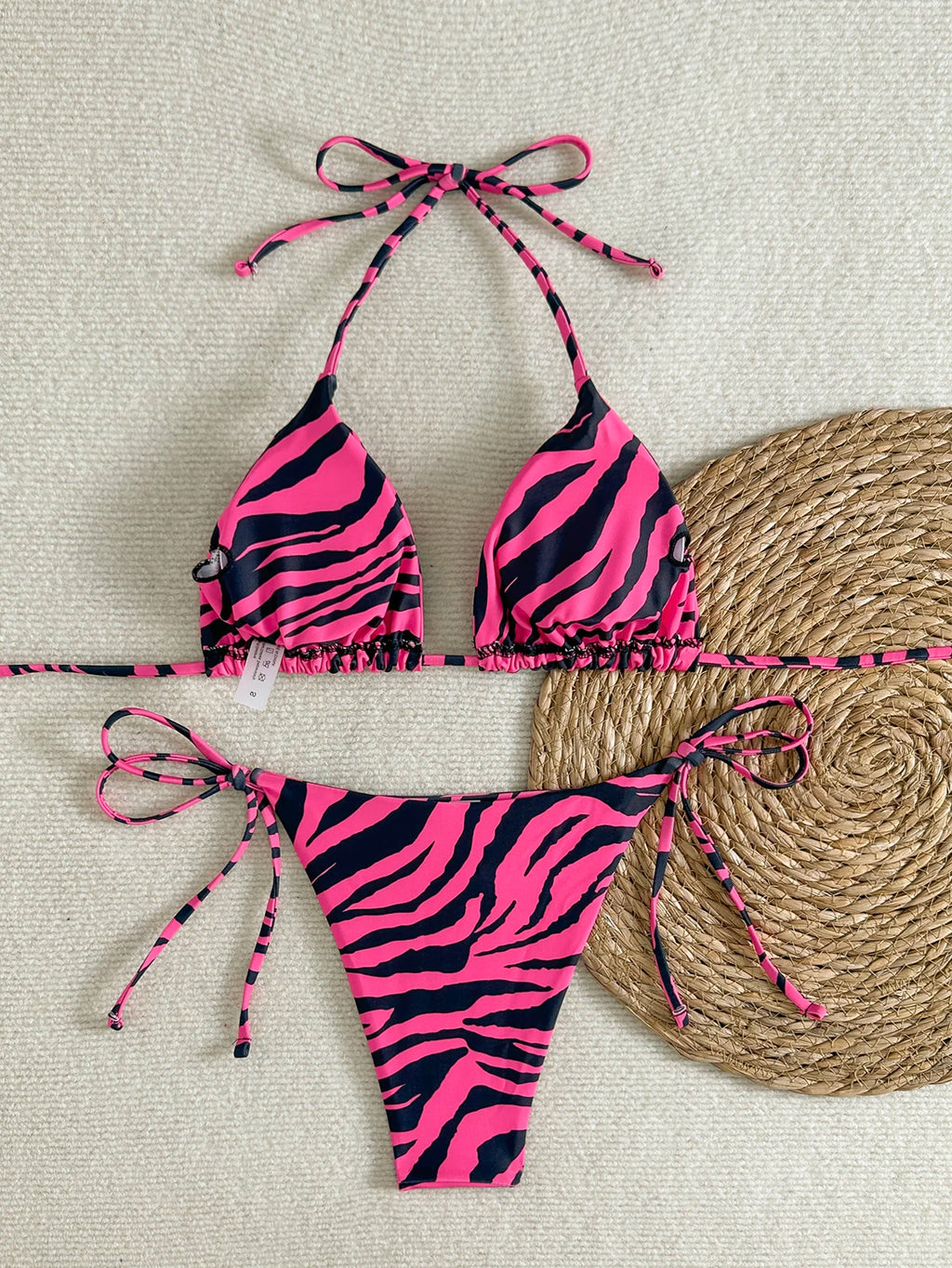 Rose Red and Black Zebra Print Women's Bikini Set