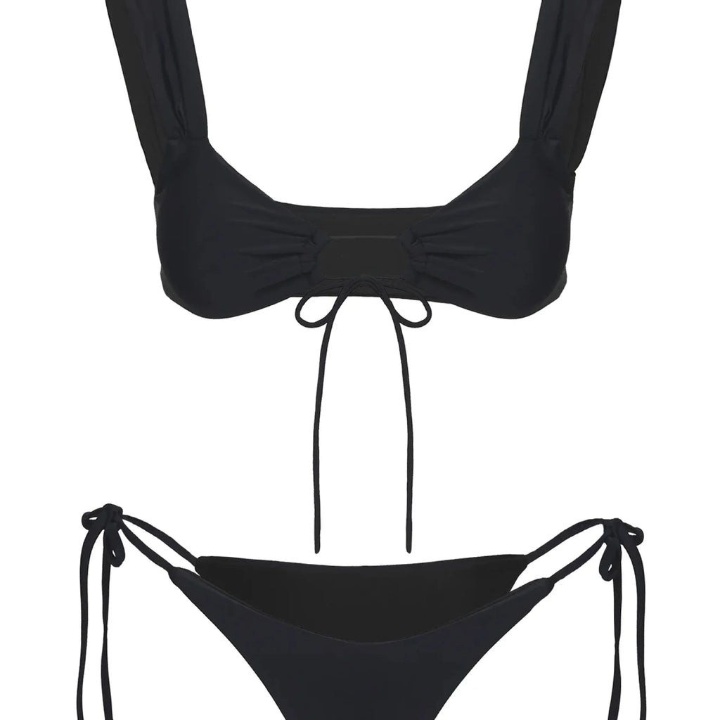 Solid Polyester Brazilian Bikini Set for Women