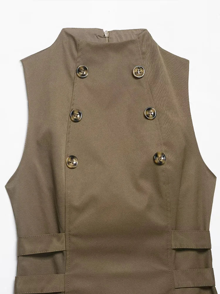 HH Woman 2026 Summer New Fashion Elegant Short Top Fashion Female High Collar Sleeveless Back Zipper Casual Slim Solid Vest Top