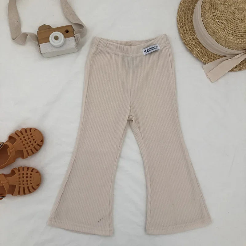 Stylish Girls' Bell Bottom Pants in Solid Color for Summer