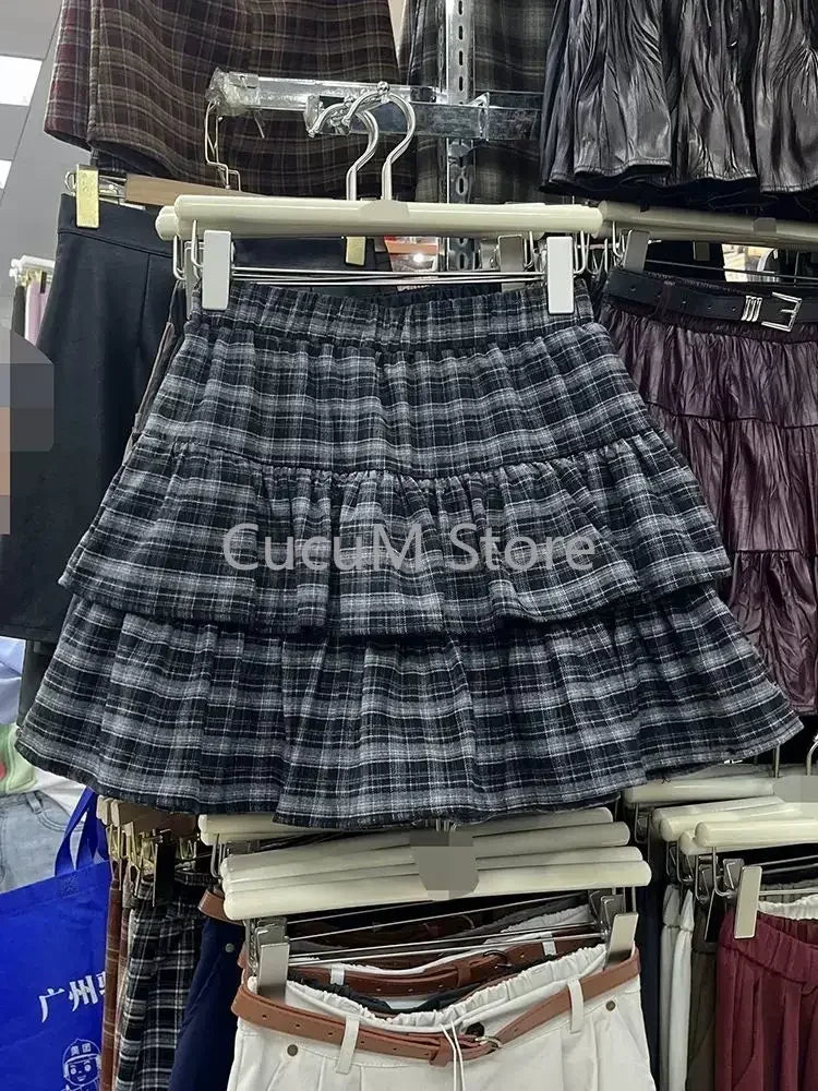 Japanese Y2k Ruffled Plaid Skirt for Women in Casual Style
