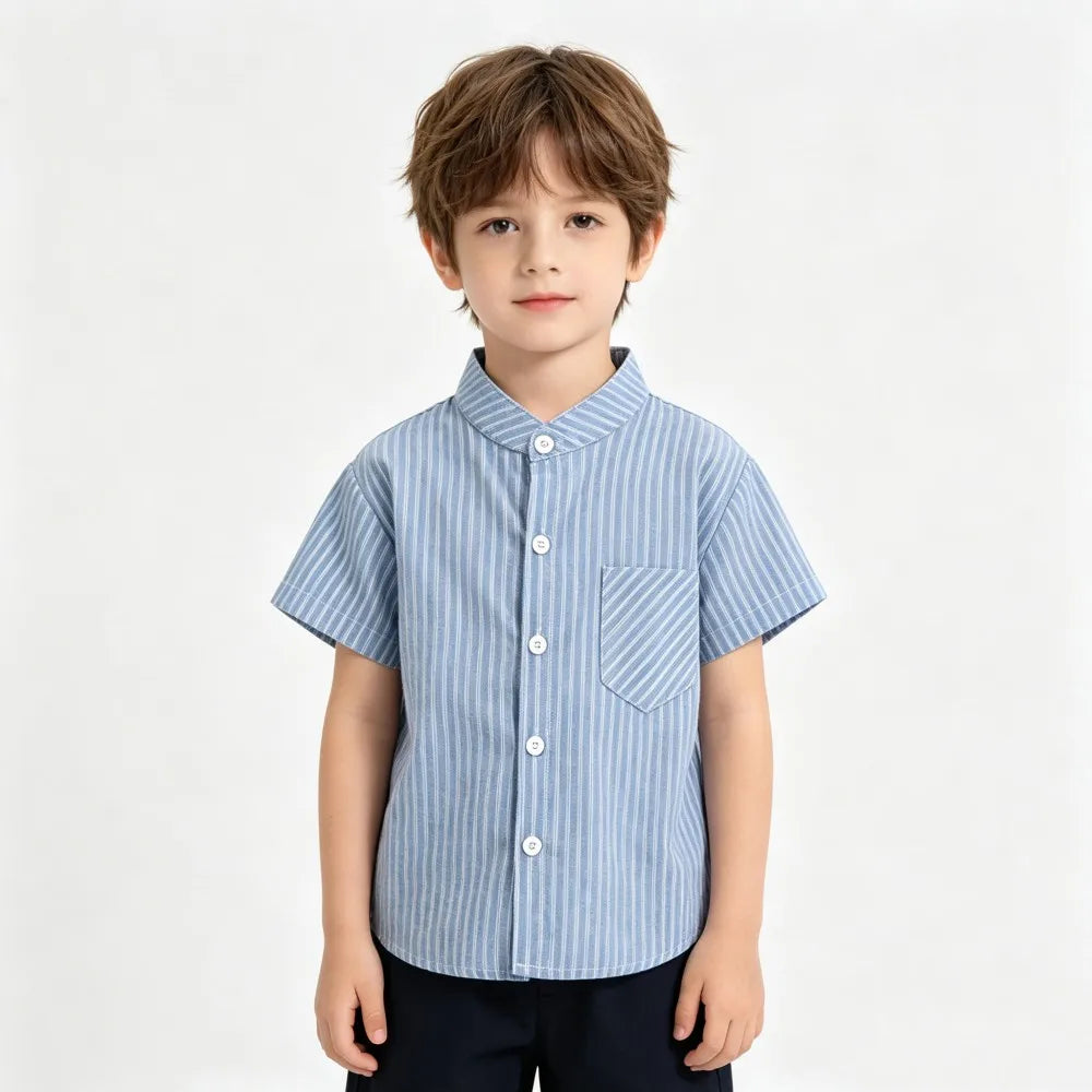 Boys Cotton Short Sleeve Dress Shirt Blouse for Summer
