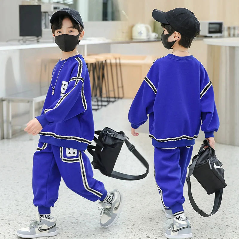 Boys Casual Sports Suit Set in Blue Black for Ages 5-12