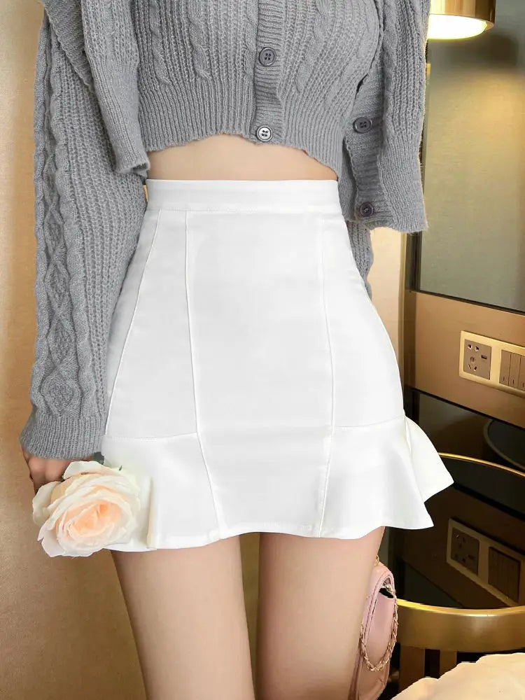 Elegant A-Line Women's Skirt with Ruffle Detail in Cotton Blend