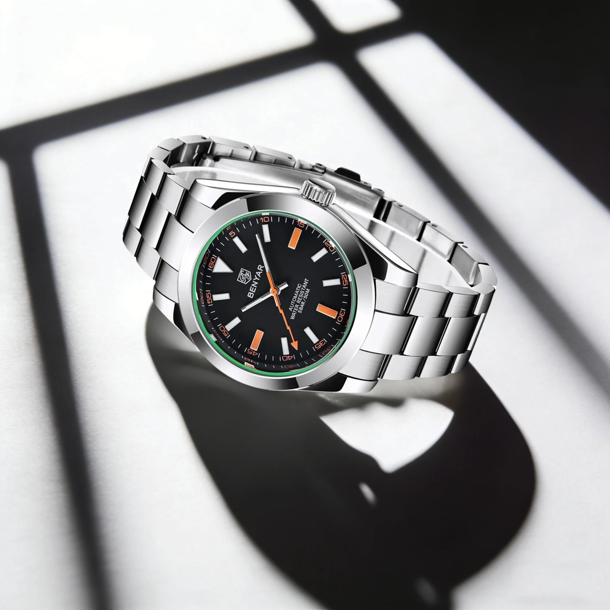 Benyar 41mm Men's Automatic Mechanical Watch Stainless Steel