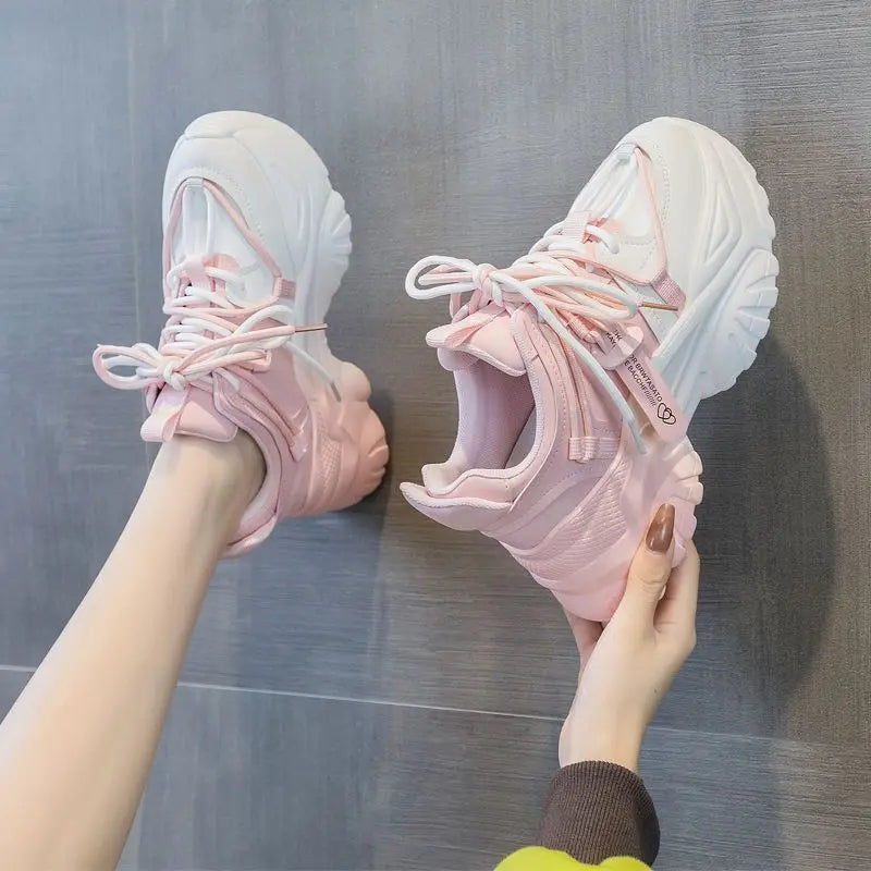 Women's Platform Sneakers Lace-Up Casual Shoes for Spring