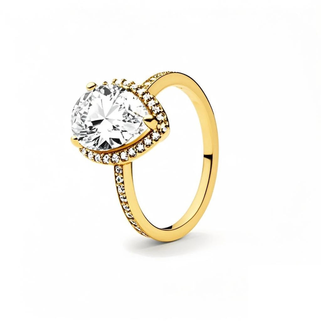 925 Silver Zircon Ring for Women - 18K Gold Plated Heart Design