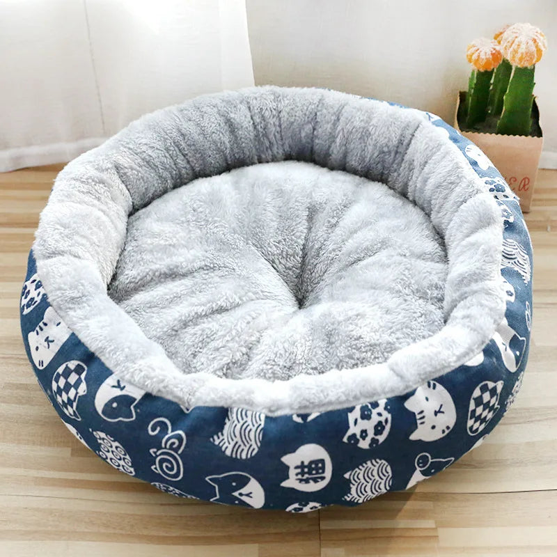Round Coral Fleece Pet Nest for Cats and Small Dogs