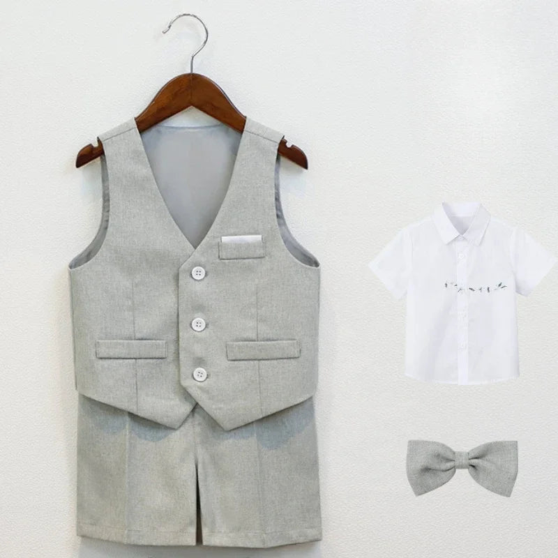 Boys Elegant Formal Vest Shorts Suit Set for Summer Events