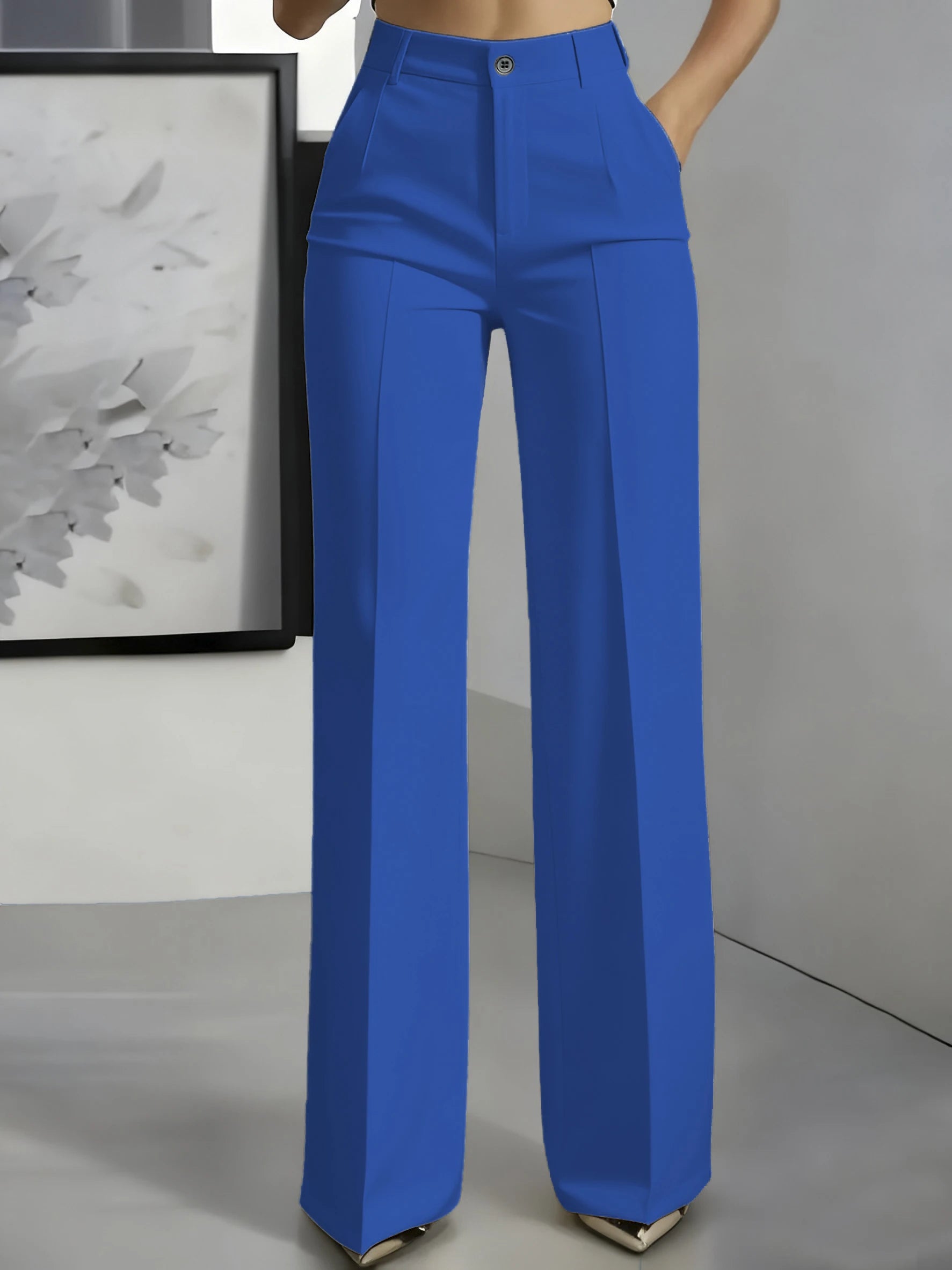 2026 Women's High-Waisted Draped Suit Pants in Solid Twill