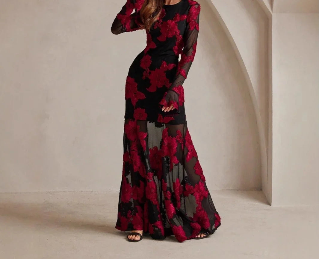 Elegant Jacquard Embroidered Ankle-Length Dress for Women