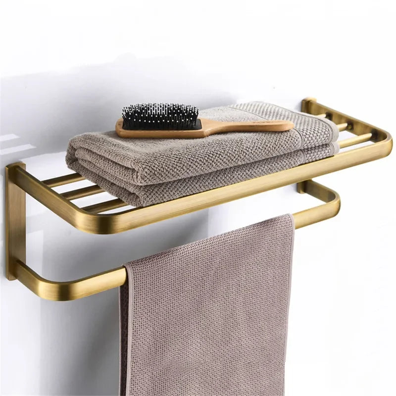 Antique Bronze Bathroom Hardware Set with Towel Rack and Shelf
