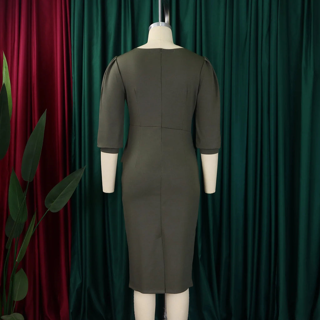 Elegant Sheath Office Dress for Women in Polyester