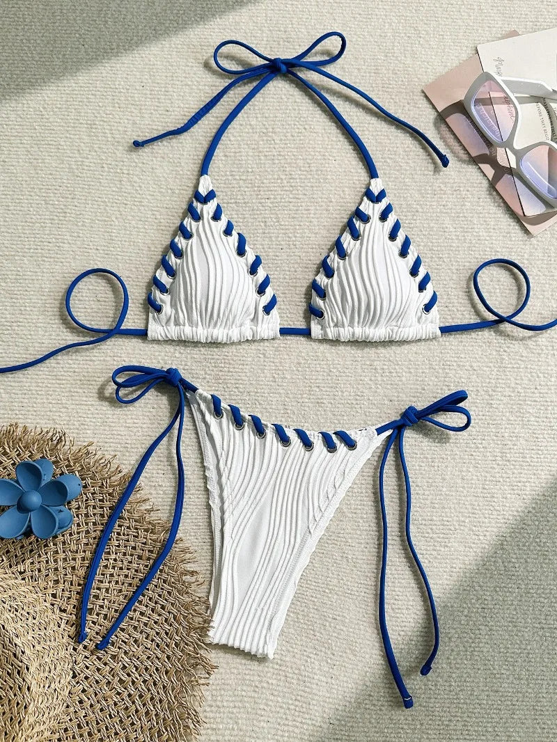 UOSU Women's Low Waist Solid Polyester Bikini Set