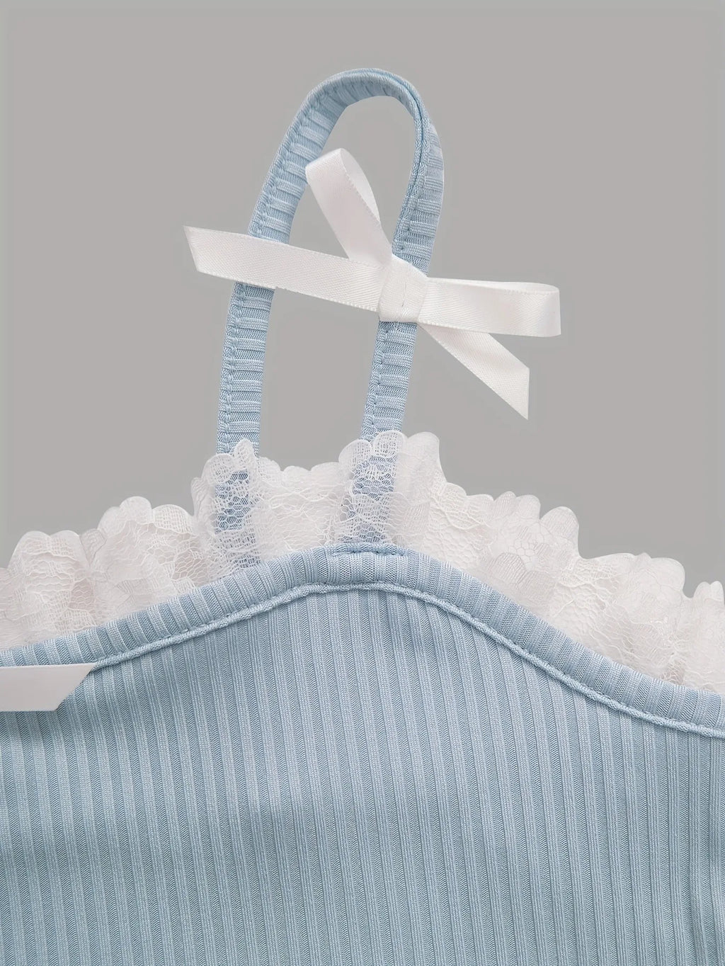 Girls Ribbed Cami Crop Tops with Lace Trim and Bow Detail