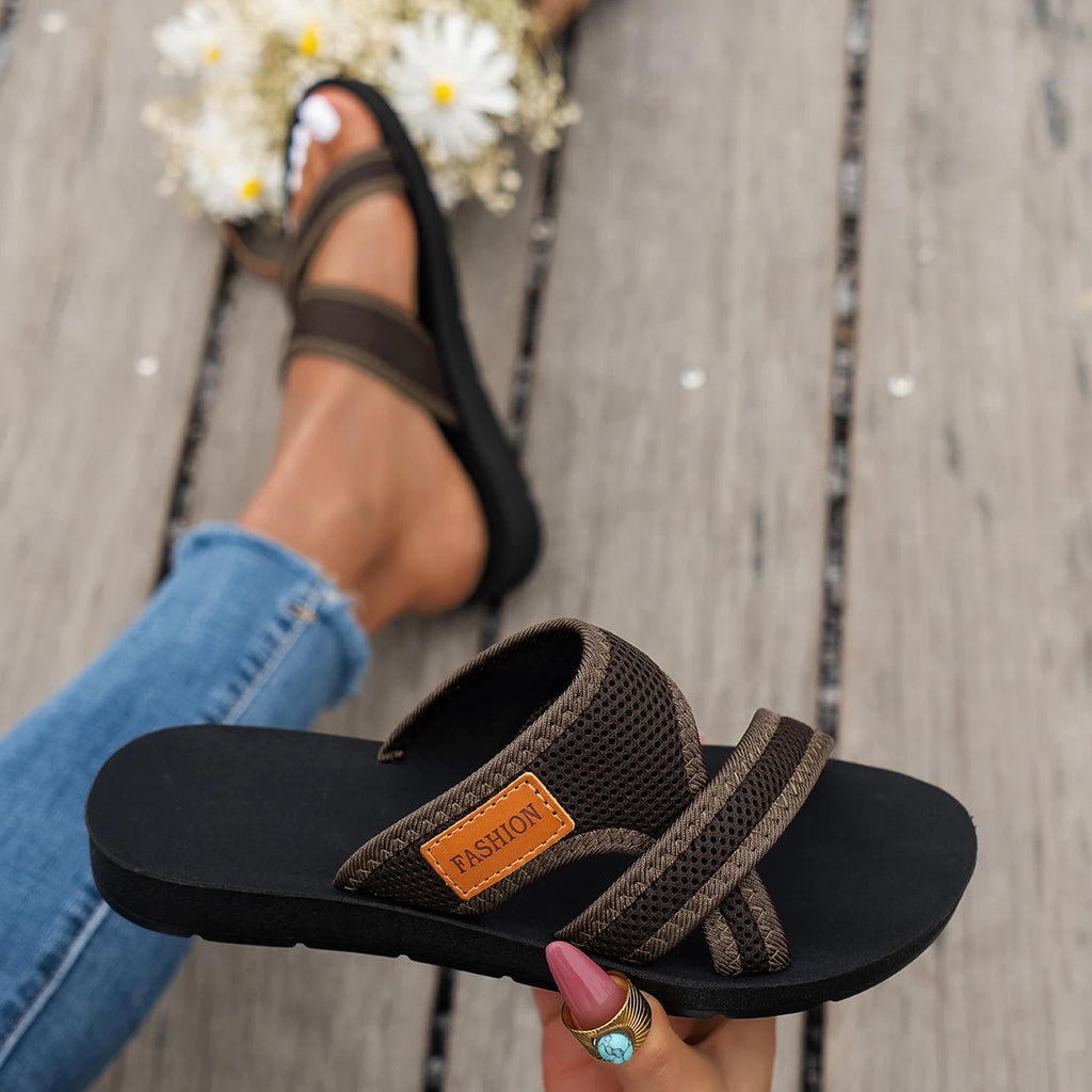 Women's Shoes Fashionable and Versatile Sports-Style Sandals breathable mesh fish mouth slippers non-slip beach Flat Sandals