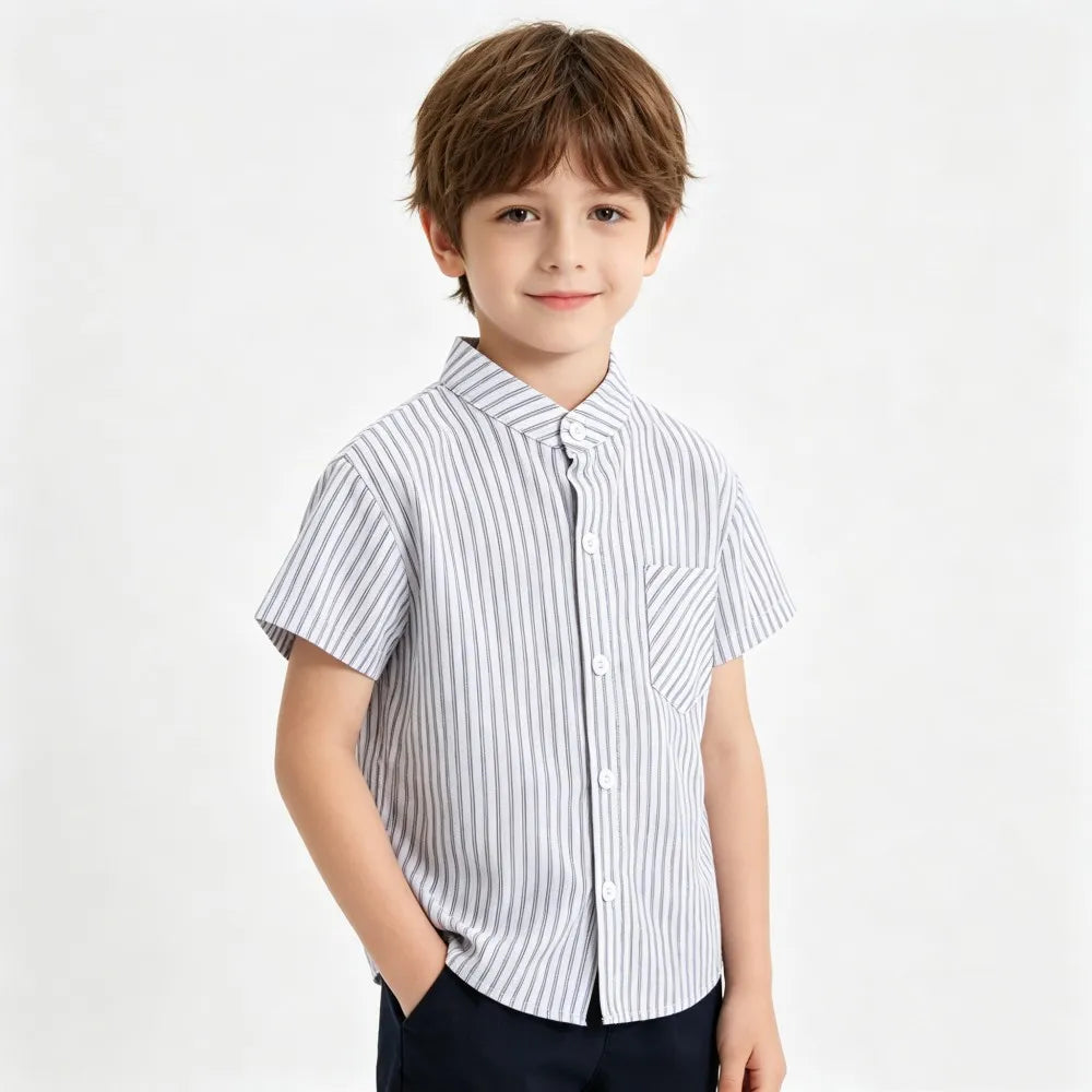 Boys Cotton Short Sleeve Dress Shirt Blouse for Summer