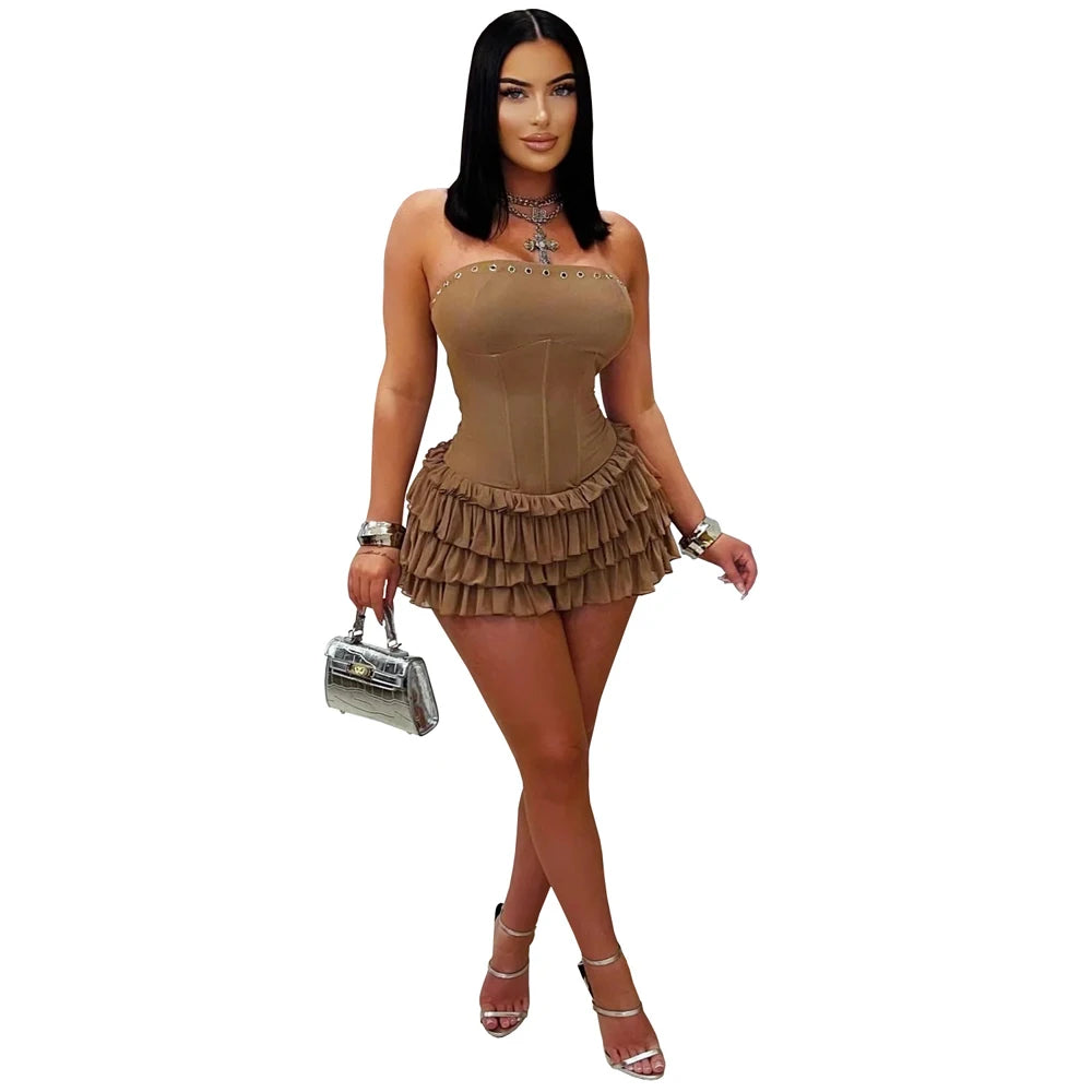 Elegant Strapless Mini Dress for Women with Ruffles