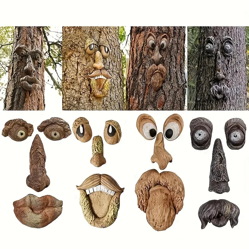 Rustic Resin Tree Face Ornaments for Creative Garden Decor