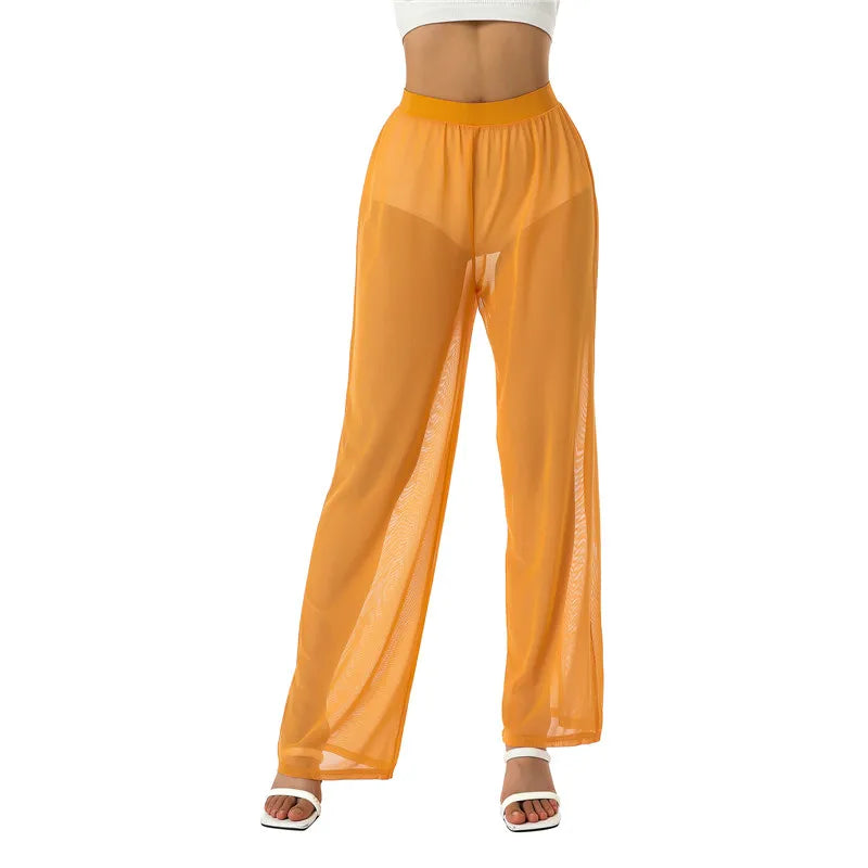 Women High Waist Wide Leg Beach Pants in Polyester