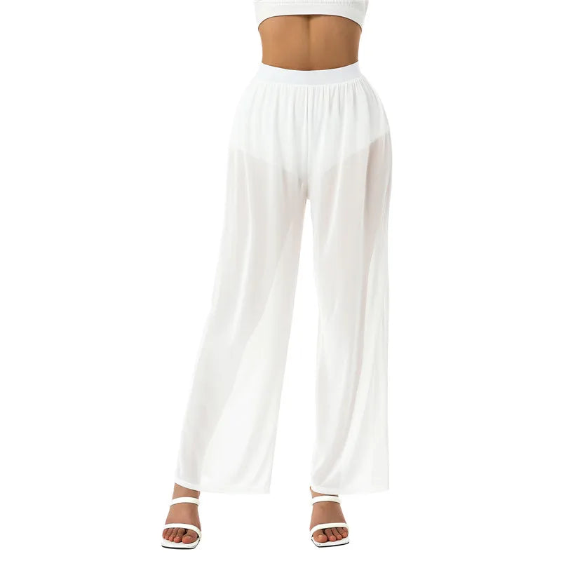 Women High Waist Wide Leg Beach Pants in Polyester