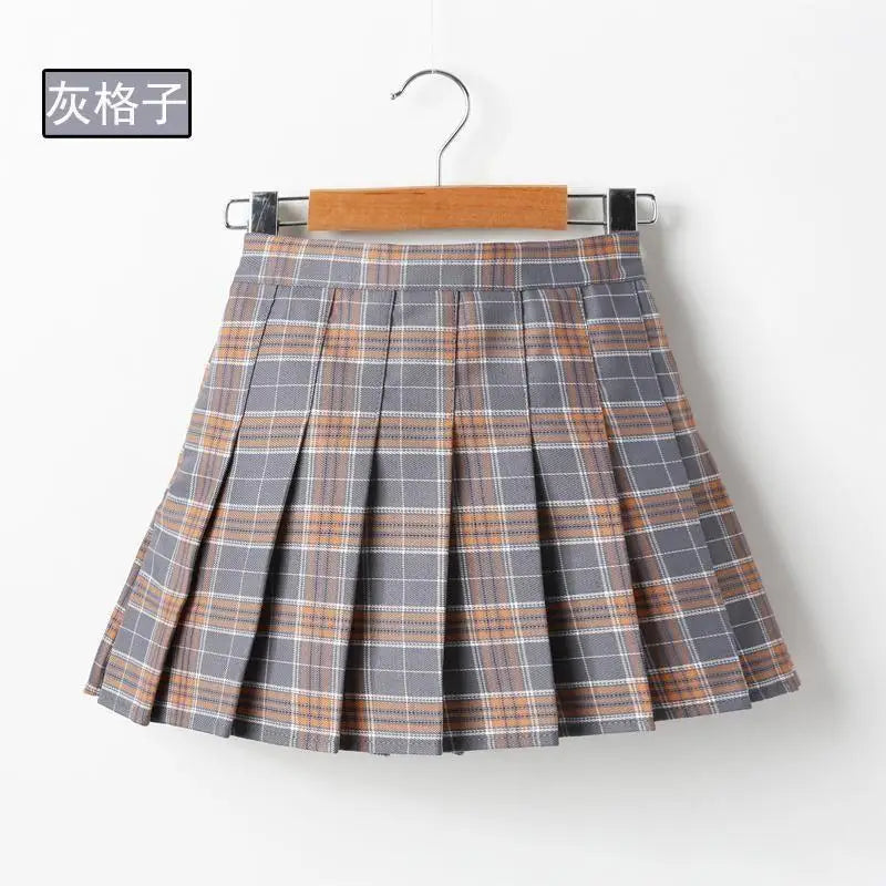 Vintage Plaid Pleated Skirt for Girls Ages 7-13