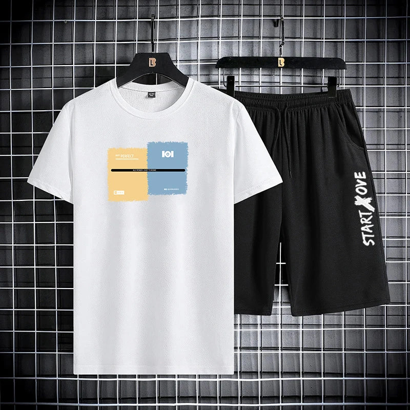 Men's Sets 2025 Summer Fashion Thin Short-Sleeved T Shirts + Shorts Set Men's Clothing Casual Quick Dry Jogging Suit Sportswear