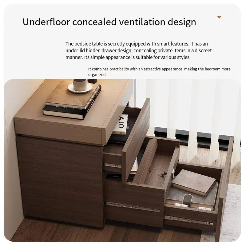 Solid Wood Nightstand with Hidden Compartment in Modern Style