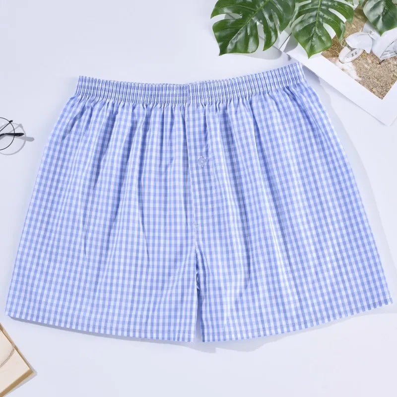 Comfortable Cotton Boxer Shorts for Men in Striped Plaid