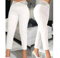 High Waist Hollow Out Black White Skinny Ankle Pants for Women
