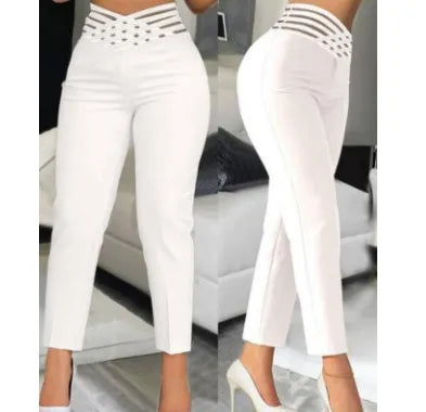 High Waist Hollow Out Black White Skinny Ankle Pants for Women