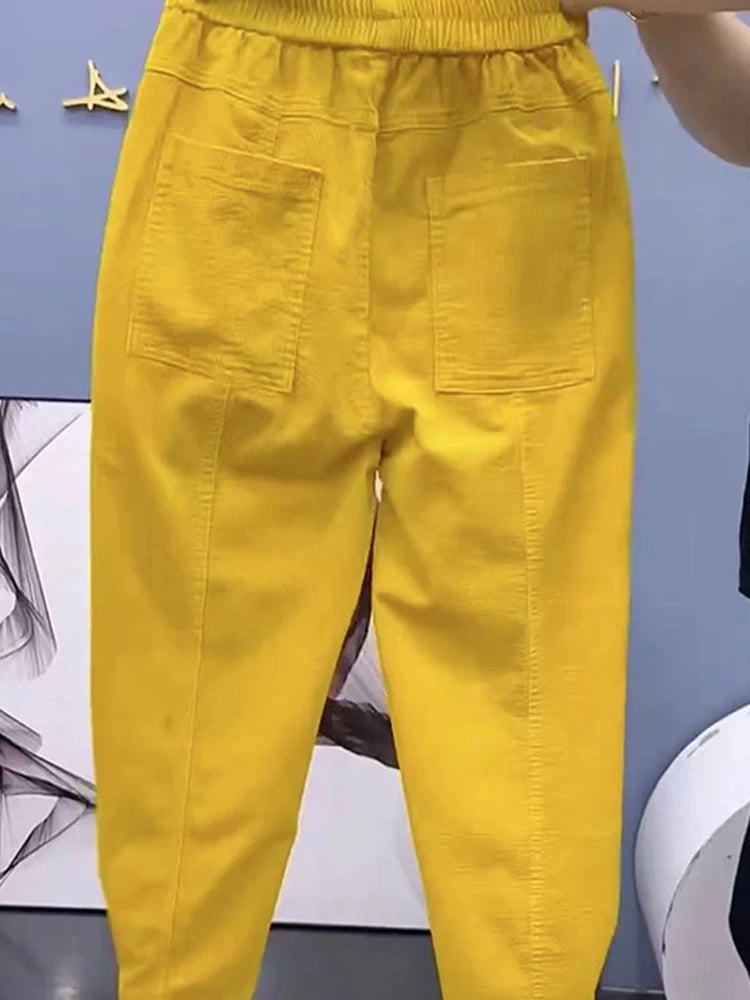 Women's Corduroy Harem Pants in Solid Color for Casual Wear