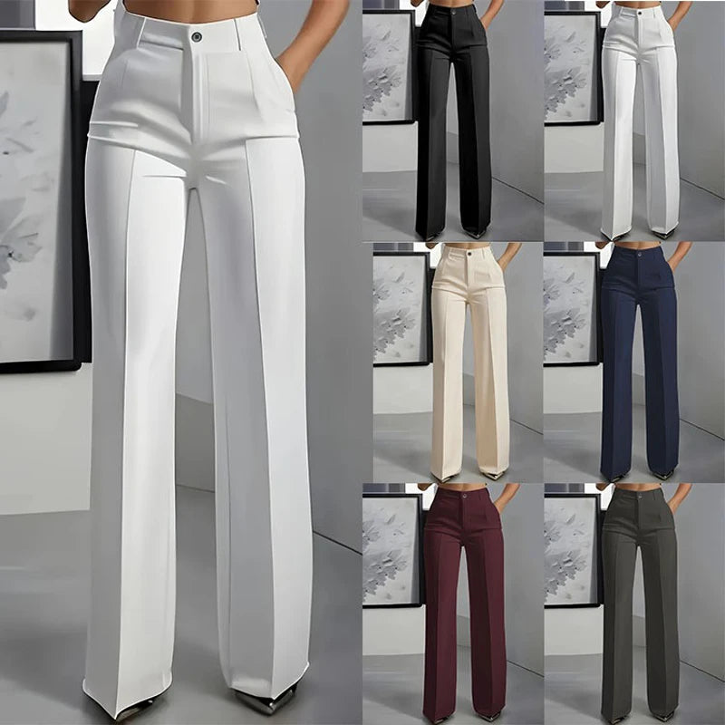 2026 Women's High-Waisted Draped Suit Pants in Solid Twill