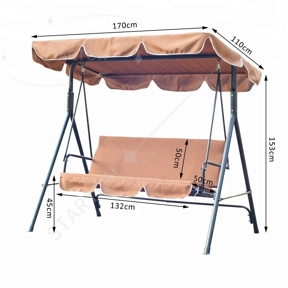 Modern Outdoor 2-Seat Patio Swing with Canopy and Metal Frame