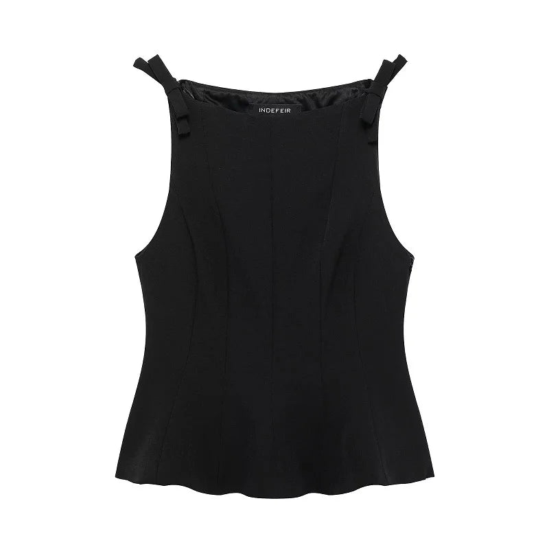 Black Off Shoulder Bow Tank Top for Women