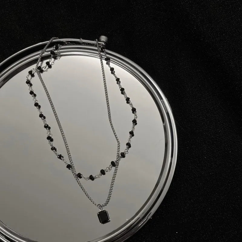Silver Double Layer Geometric Choker Necklace for Women