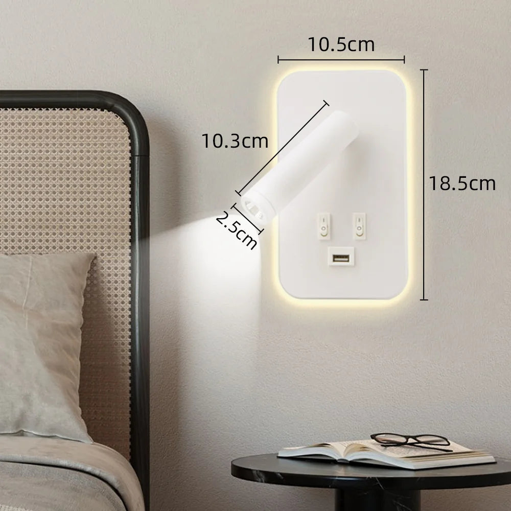 Modern LED Wall Lamp for Bedroom Reading in Black Plastic