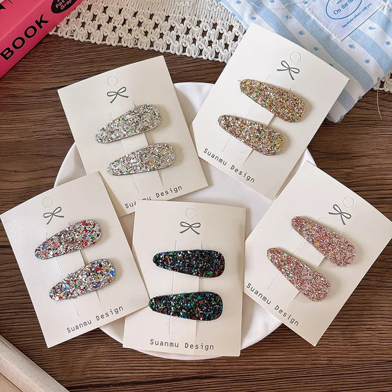 Glitter Teardrop Hair Clips for Girls - Cotton Blend Barrettes