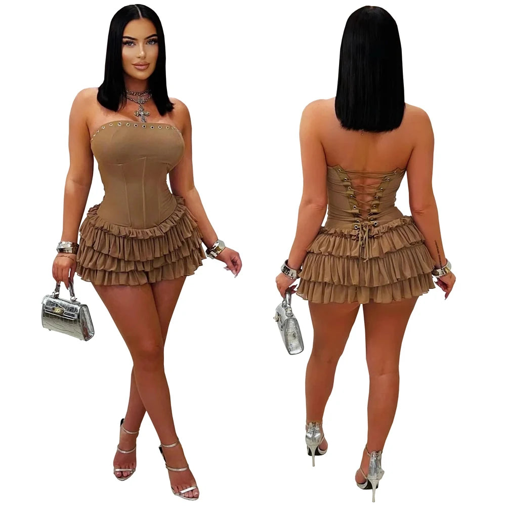 Elegant Strapless Mini Dress for Women with Ruffles