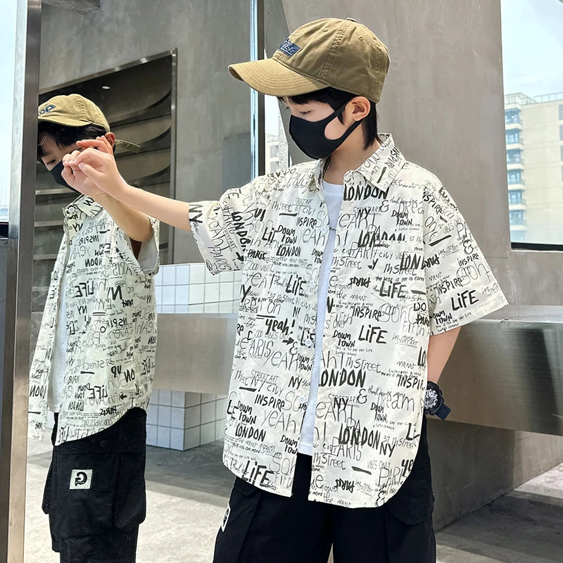 Boys Casual Summer Shirt in Cotton and Polyester Blend