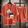 Men's Summer Waffle Set Brand Fashion Casual T-shirt+Shorts Set Men's Sports Set Loose ComfortableSlo Two-piece Set