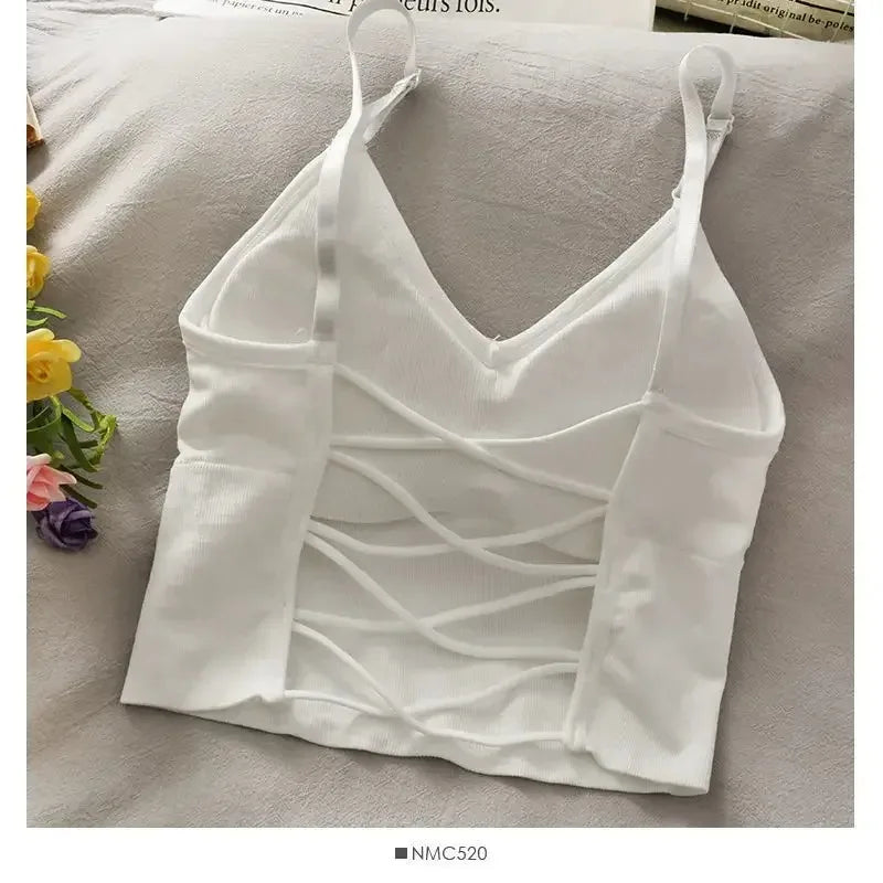 Backless Women's Tank Top with Built-In Bra for Summer