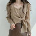Chic Long Sleeve Korean Style Women's Blouse in Lightweight Chiffon