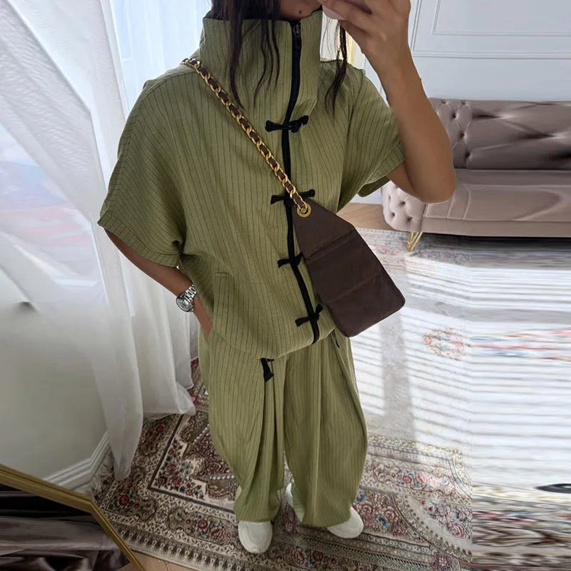 Chin.Sweety Women's Casual Linen Pants Set for Spring Summer