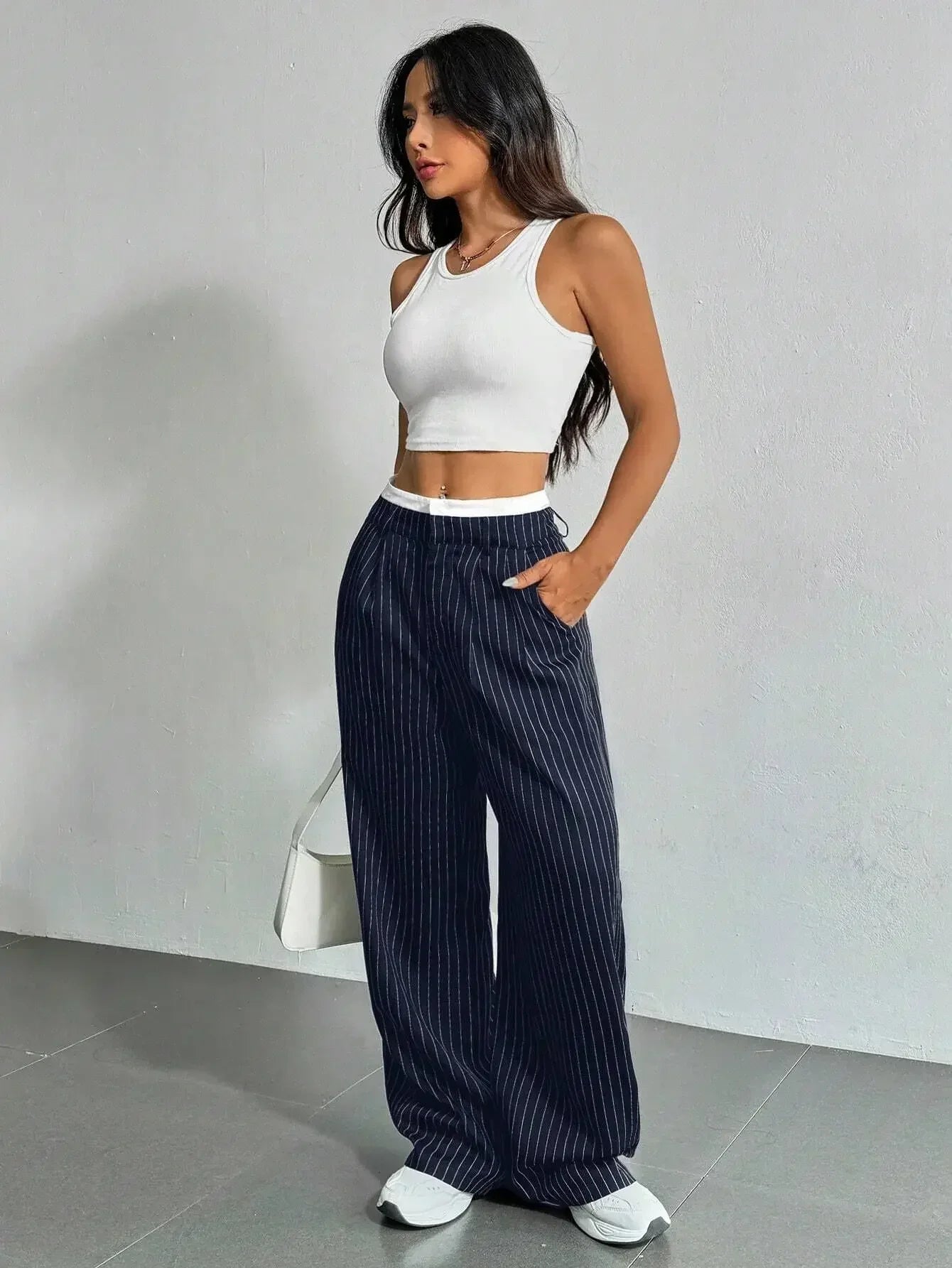 High Waist Striped Wide Leg Pants for Women by mandylandy