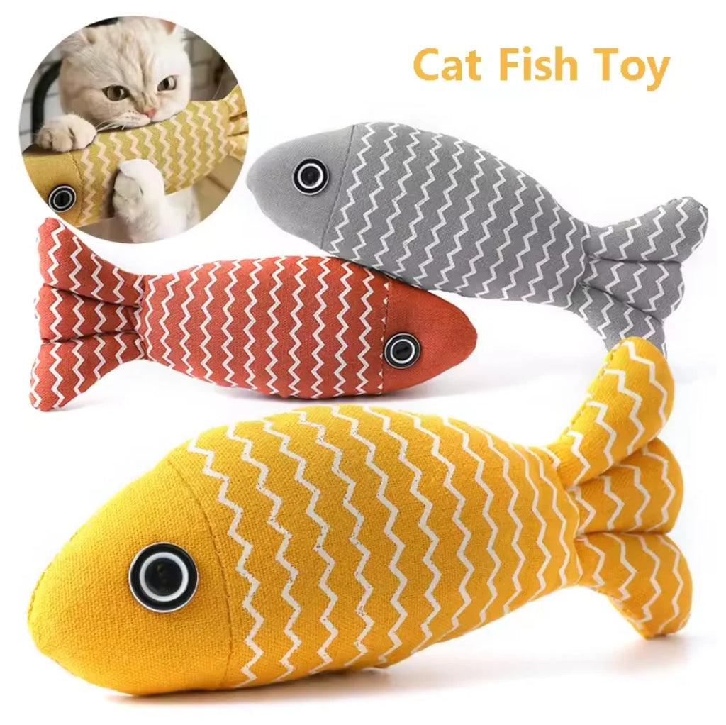 Linen Fish Pillow Cat Chew Toy for Training and Play