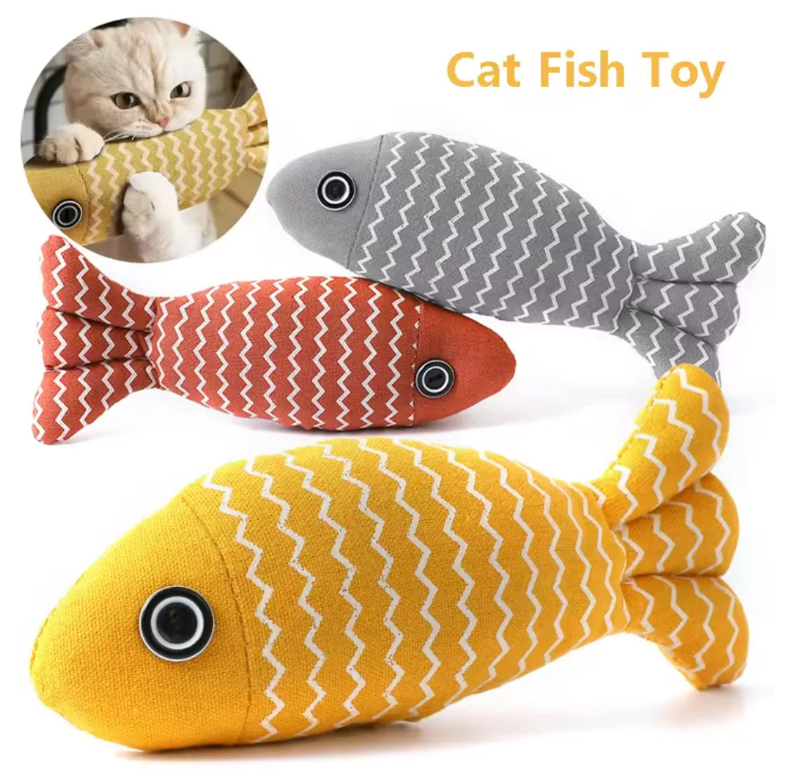 Linen Fish Pillow Cat Chew Toy for Training and Play