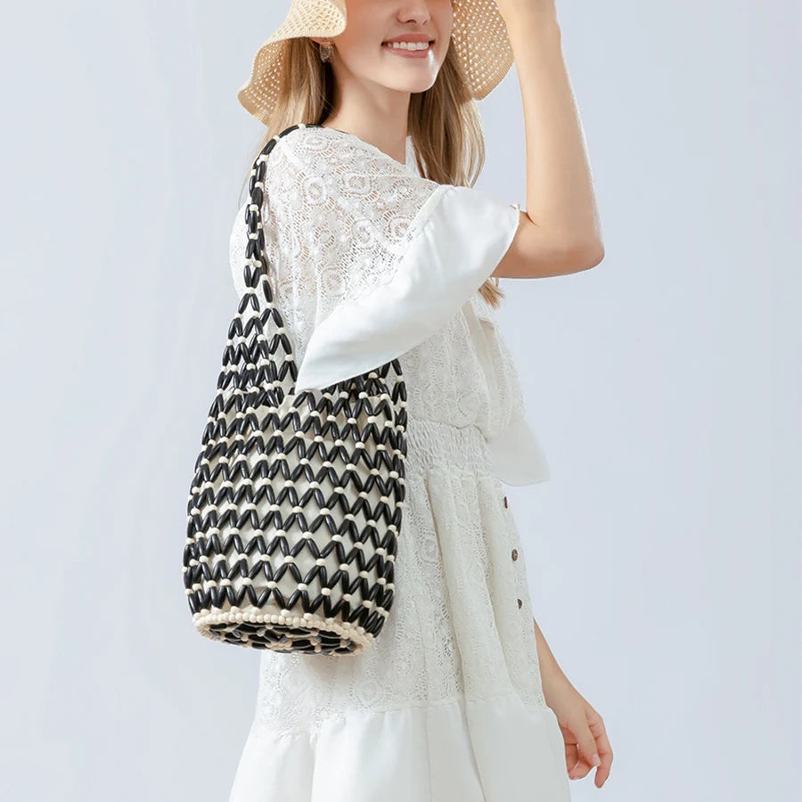 Vintage Women Bucket Tote Bag with Hollow-Out Design