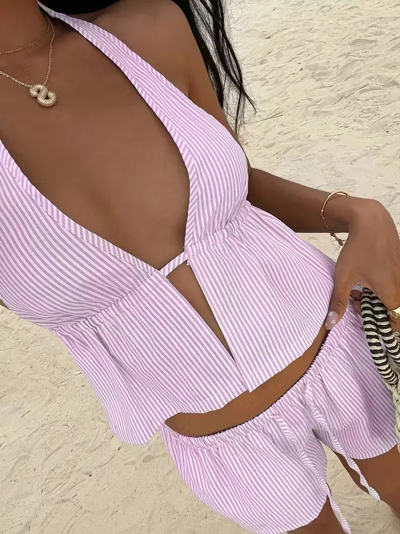Chic Women's Backless Camisole and Shorts Set for Summer