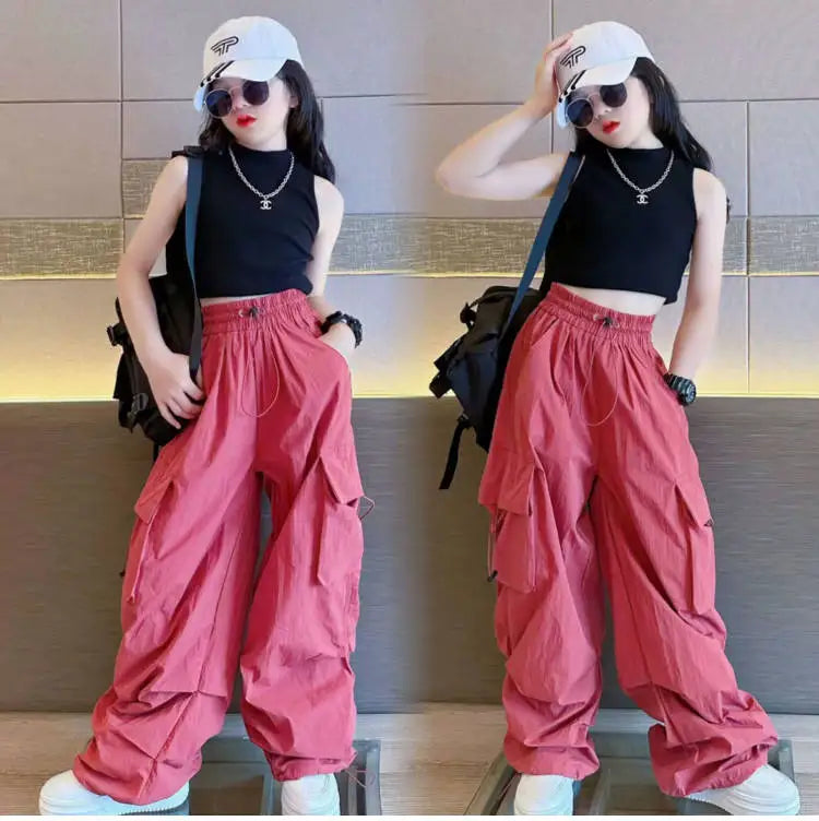 Trendy Girls Cargo Pants for Kids with Pockets 4-6Y